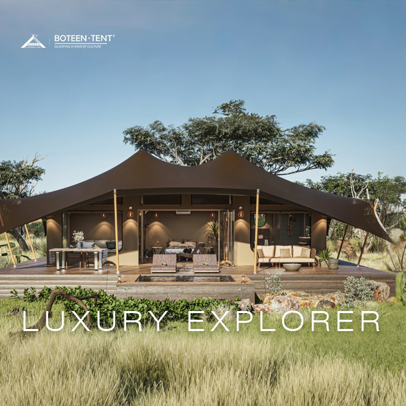 Luxury Safari Glamping Tent 126㎡ Waterproof PVDF Membrane Resort Tent for Outdoor Hotel & Camp Site