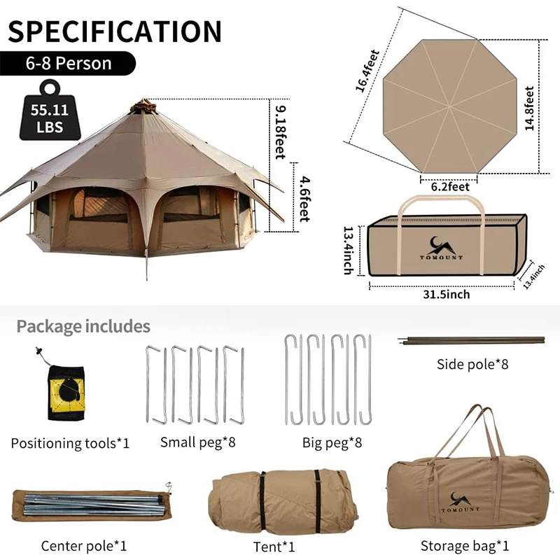 BOTEEN Outdoor Glamping Oxford Bell Tent with Two Bedrooms & Living Room Wind Resistance Level 8-10 Summer Tent - Image 6