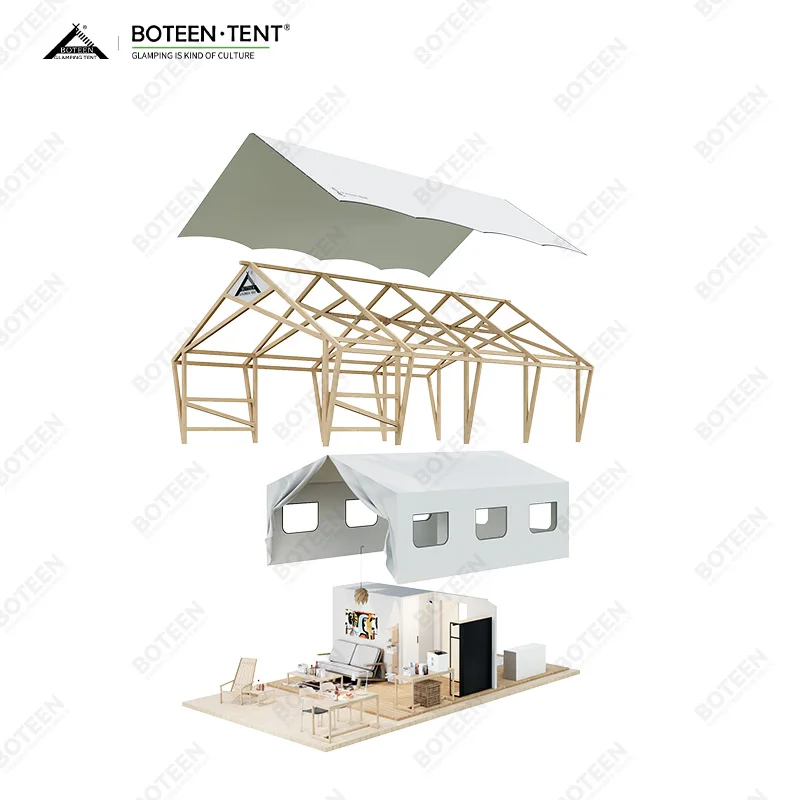 High Wooden Outdoor Glamping Prairie Tent Luxury Safari Desert Hotel Resort House Tents Mesh Canvas Cotton Outdoor Activities - Image 3