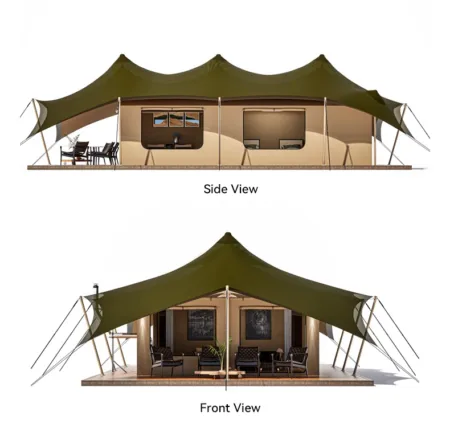 Baolan 9x11m Luxury Glamping Tent 99㎡ Khaki PVDF Waterproof Safari Tent Luxury PVDF Waterproof Tent