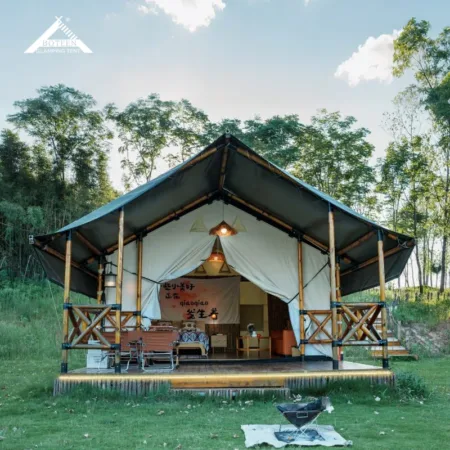 5m X 9m Luxury Christmas Green PVC Mesh Safari Tent Single Double Layers Steel Frame Zipper for Outdoor Hotel Accommodation