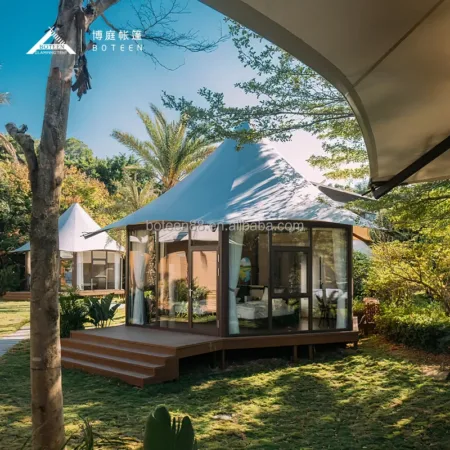 Custom Heat Resistant Eco Luxury Luxury Hunting Tent Family Prefabricated Steel House Hotel Cabin Resort Rainforest Tent