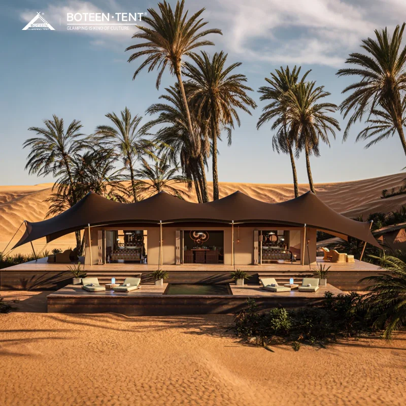 22.5x9m Khaki PVDF Waterproof Glamping Tent 202.5㎡ Luxury Safari Tent Flame-Retardant PVDF Membrane Tent - Image 5