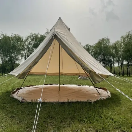 5m Canvas Bell Tent House with Stove Jack 5-7 People 4 Season Outdoor Waterproof Breathable Camping Yurt for Family Travel Party
