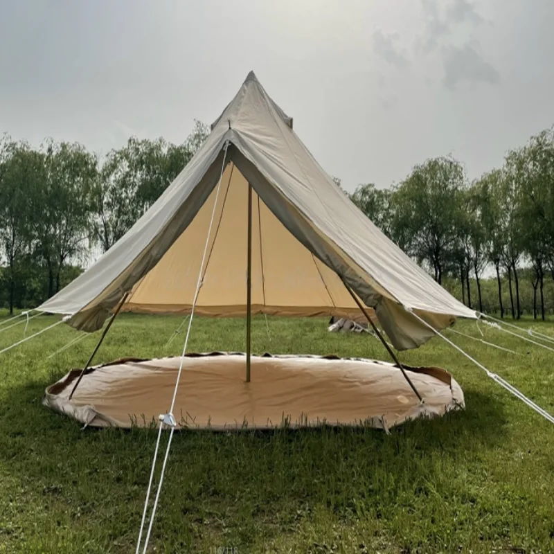 5m Canvas Bell Tent House with Stove Jack 5-7 People 4 Season Outdoor Waterproof Breathable Camping Yurt for Family Travel Party