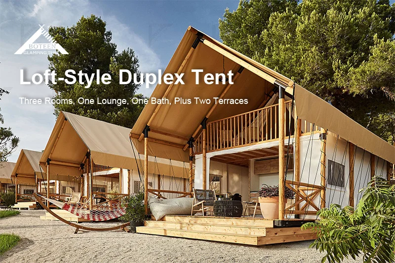 China Duplex Wooden House Outdoor Waterproof Large Wood Luxury Double Floor Hotel Tent with Loft for Family Travel Resort - Image 6