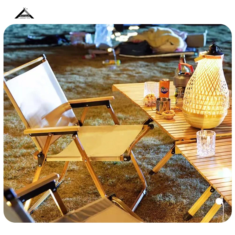BOTEEN Portable Folding Camping Chair-Outdoor Kitchen & Dining Use French Design Aluminum Wood Construction