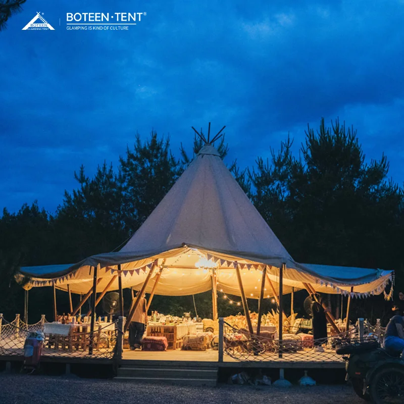 Factory Cheap Big Indian Canopy Tent Canvas Waterproof Wind-Resistant Quick Opening Camping Restaurant Bar Wedding Party Tent - Image 2