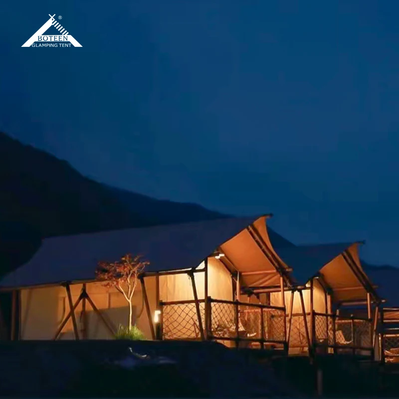 Outdoor Holiday Camping Hotel Luxury Wooden Structure Windproof Safari Summer Tent Oxford Modular Design >3000mm Waterproofing - Image 3