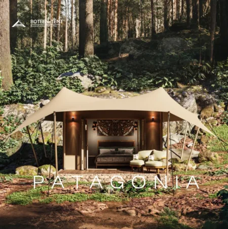 9.5x8.5m Khaki PVDF Waterproof Glamping Tent 80.8㎡ Luxury Safari Tent  Flame-Retardant 1050PVDF Membrane Tent