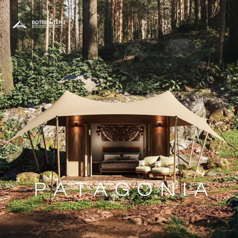 9.5x8.5m Khaki PVDF Waterproof Glamping Tent 80.8㎡ Luxury Safari Tent  Flame-Retardant 1050PVDF Membrane Tent