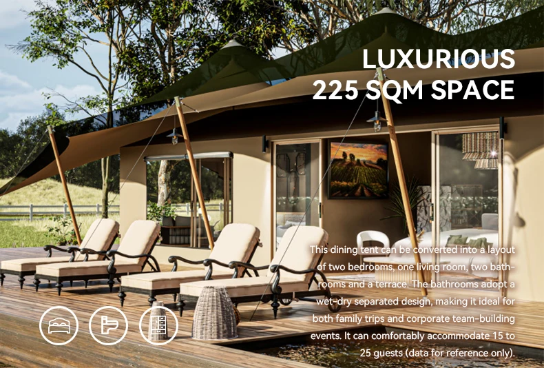 Paula 22.5x10m Khaki PVDF Waterproof Glamping Tent 225㎡ Luxury Safari Tent 225㎡ Paula Luxury Safari Tent - Image 6