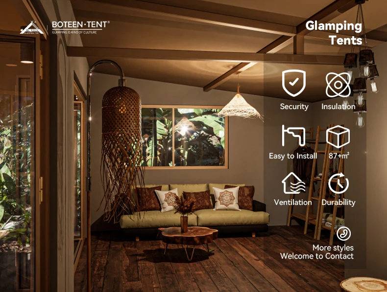 Patagonia Luxury Safari Glamping Tent 12.8x6.8m 87㎡ Khaki PVDF Waterproof Flame-Retardant Resort Tent - Image 5