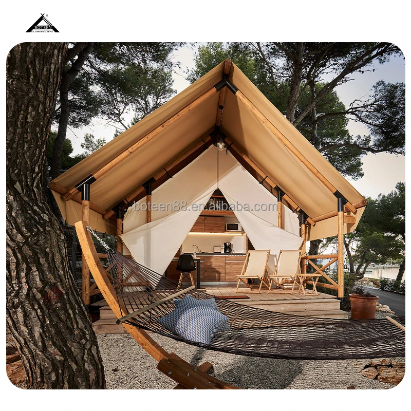 BOTEEN Custom 2025 Outdoor Waterproof Wooden Pole Family Canvas Tent Luxury Hotel Living Resort Glamping Safari Tent - Image 4
