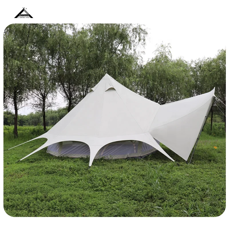BOTEEN Waterproof Outdoor Two Bedrooms Bell Tent Galvanized Steel Frame Cotton Canvas All Season Camping Glamping Safari Tents - Image 4