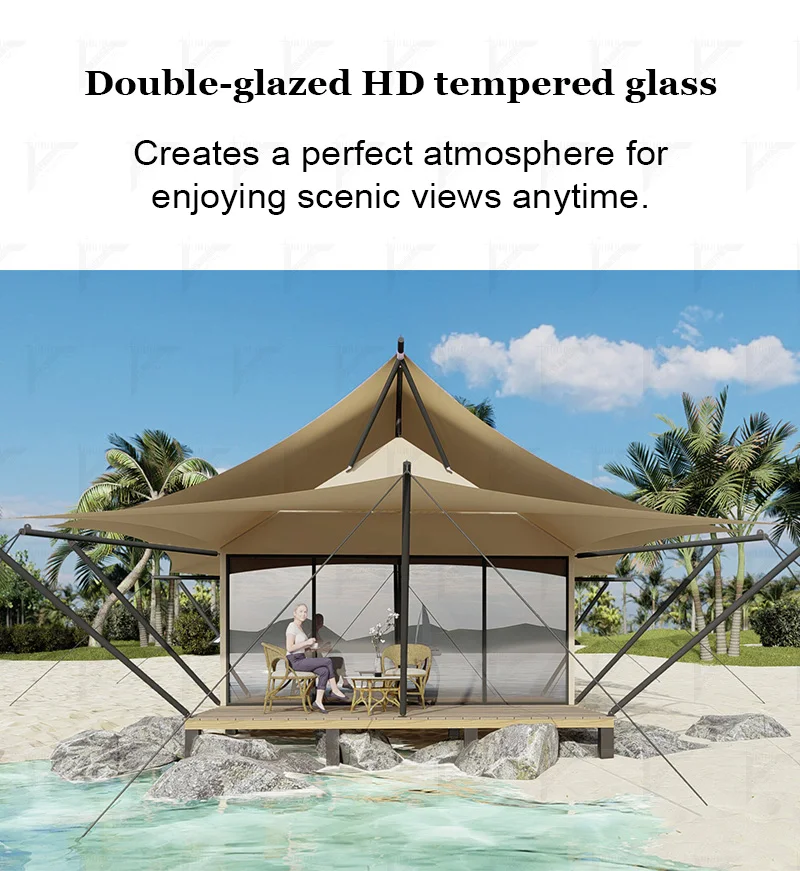 Custom Resort Glamping Tent with Glass Door Waterproof Windproof Luxury Safari Tent Outdoor Hotel Tent for Travel Accommodation - Image 5