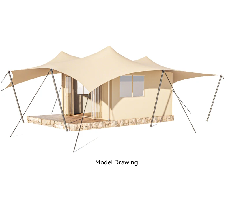 9.5x8.5m Khaki PVDF Waterproof Glamping Tent 80.8㎡ Luxury Safari Tent Flame-Retardant 1050PVDF Membrane Tent - Image 4
