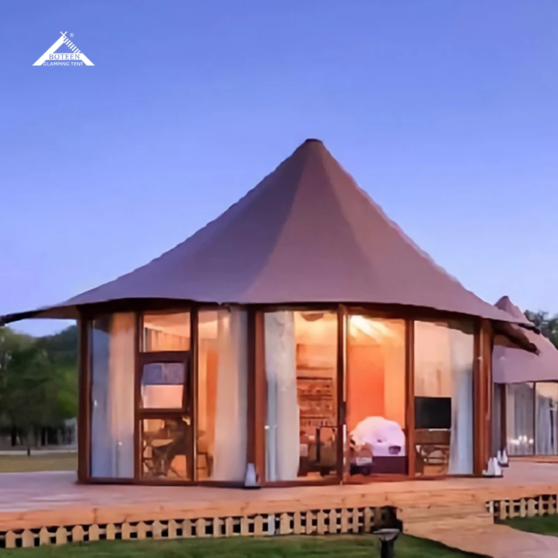 Customized Hotel Resort Camping Accommodation Tent with Bathroom Hexagonal Glass Style Pointed Tent - Image 2