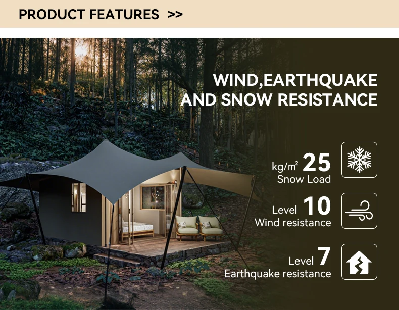 9.5x8.5m Khaki PVDF Waterproof Glamping Tent 80.8㎡ Luxury Safari Tent Flame-Retardant 1050PVDF Membrane Tent - Image 6