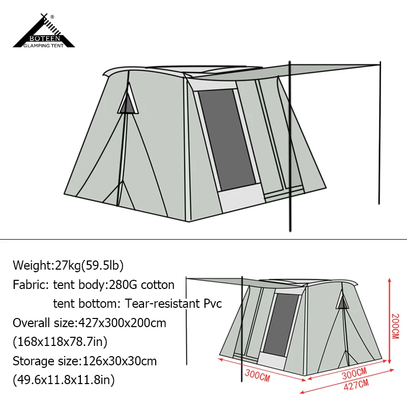 New Outdoor Camping Tent with Rain Fly Tarp Easy to Set up Portable Family Canvas Tent for Travel Hiking Picnic Backpacking - Image 6
