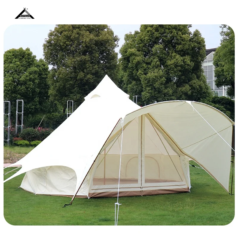 BOTEEN Waterproof Outdoor Two Bedrooms Bell Tent Galvanized Steel Frame Cotton Canvas All Season Camping Glamping Safari Tents - Image 5