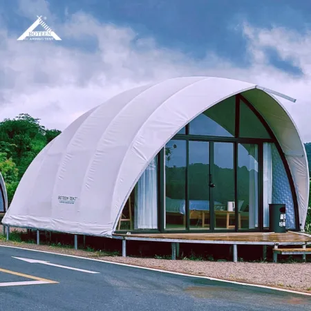 High Quality Safari Tent House Luxury Large Windproof Outdoor Camping Eco Resort Glamping Shell Shape Hotel Tent with Glass Door