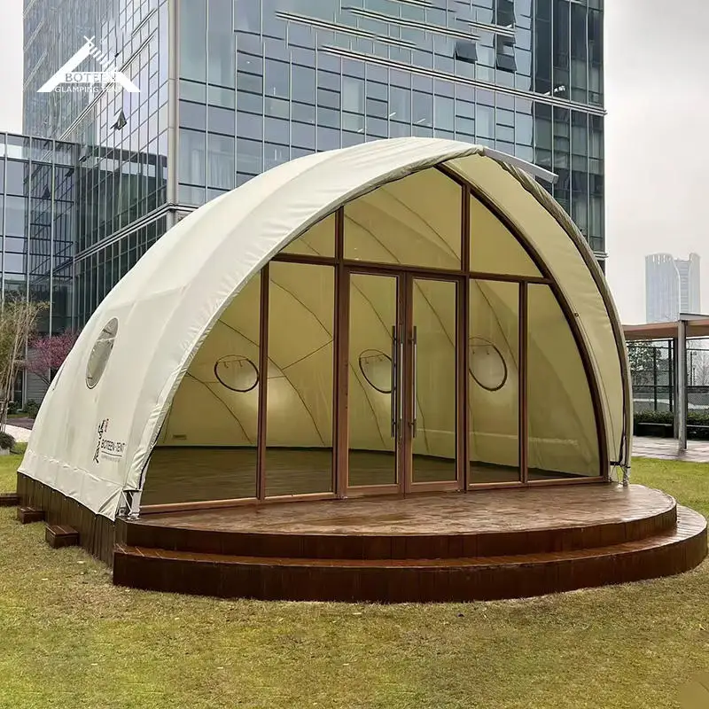 High Quality Safari Tent House Luxury Large Windproof Outdoor Camping Eco Resort Glamping Shell Shape Hotel Tent with Glass Door