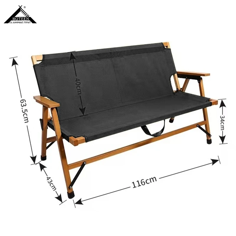 High Quality Outdoor Camping Chair Double Portable Lightweight Solid Wood Chair Seat 2 People for Picnic Camping - Image 3