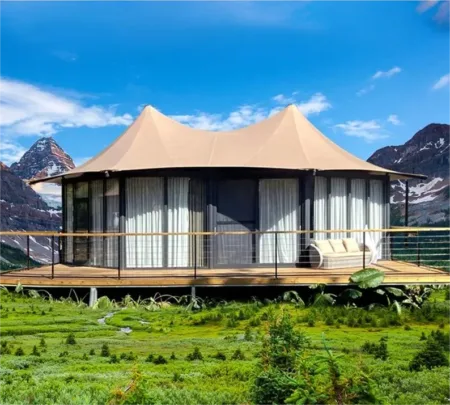 Wholesale Customized Luxury Hotel Camping Tent Modern Style Outdoor Accommodation Cabins Bathrooms Features Glass Wall Sidewall