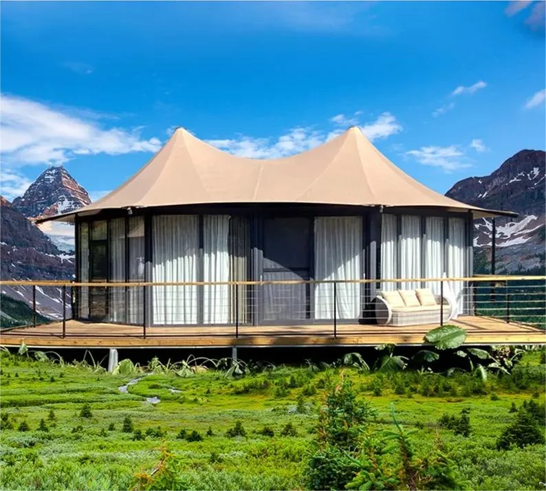 Wholesale Customized Luxury Hotel Camping Tent 10.6m Diameter Double Layers High Fire Outdoor Accommodation Cabins Bathrooms