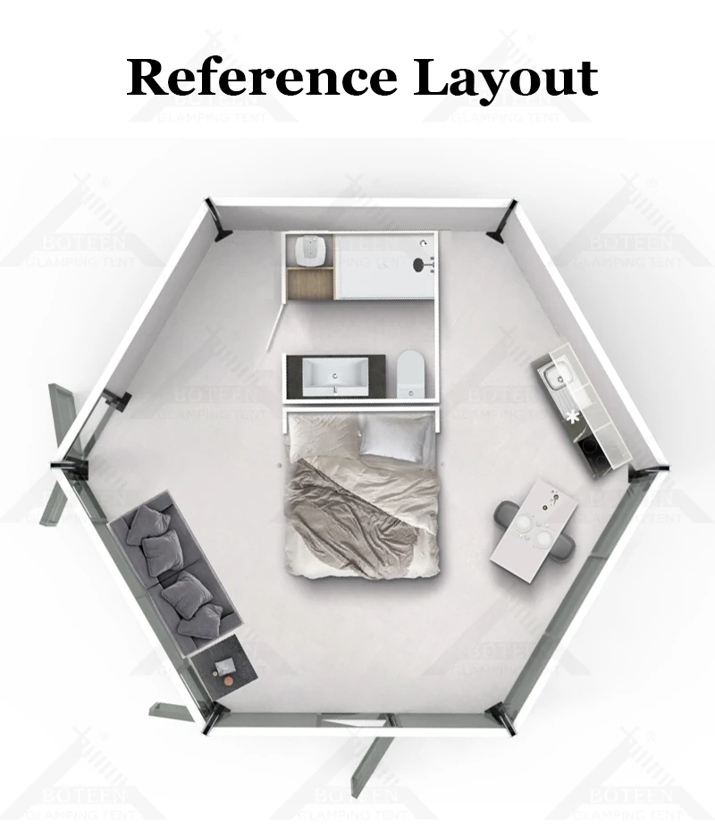 Outdoor Glass Door and Wall Light House Tent Luxury Large Hotel Glamping Tent with Bathroom Family Camping Travel Trip Tent - Image 6