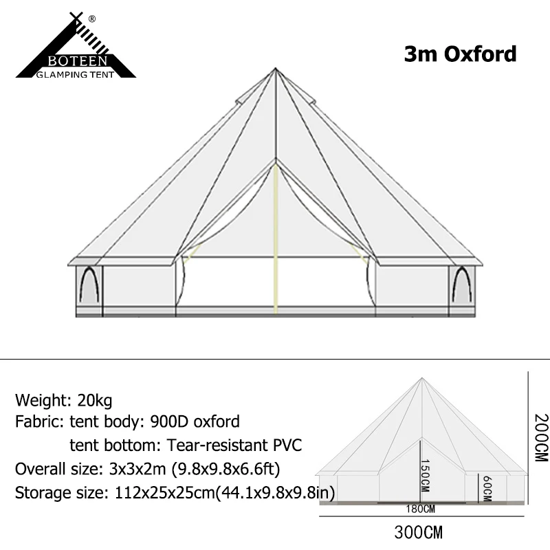 Waterproof Fireproof Oxford Family 3M Tent Beige Breathable Yurt for Outdoor Camping Travel & Party-Comfortable Bell Tent - Image 5