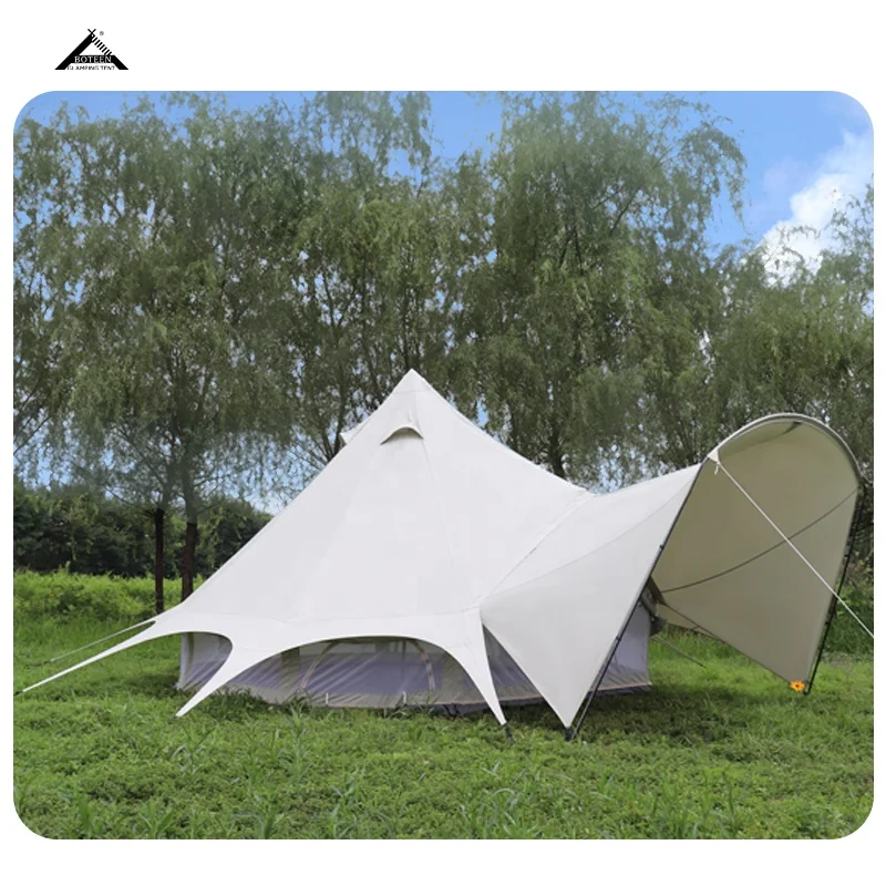 BOTEEN Waterproof Outdoor Two Bedrooms Bell Tent Galvanized Steel Frame Cotton Canvas All Season Camping Glamping Safari Tents - Image 3