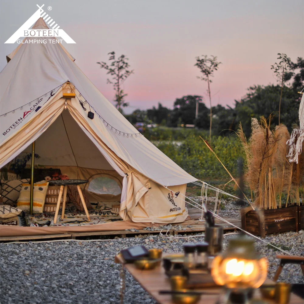 5m Cotton Bell Tent House with Stove Jack 5-7 People Outdoor Waterproof Breathable Camping Yurt Family Tent Outdoor Events