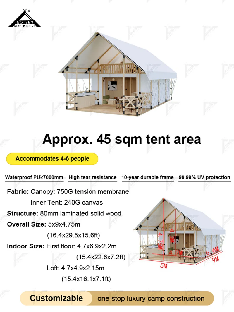 Factory Direct Luxury Double-Layered Camping Tent with Two Bedrooms Modern PVC Oxford Fabric Spacious Design for Glamping - Image 5
