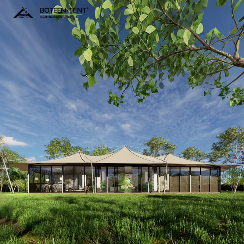 Glamping Safari Cot Tent Prefab Steel Houses with PVC Bathroom for Family Hotel Lodge Stay in Nature