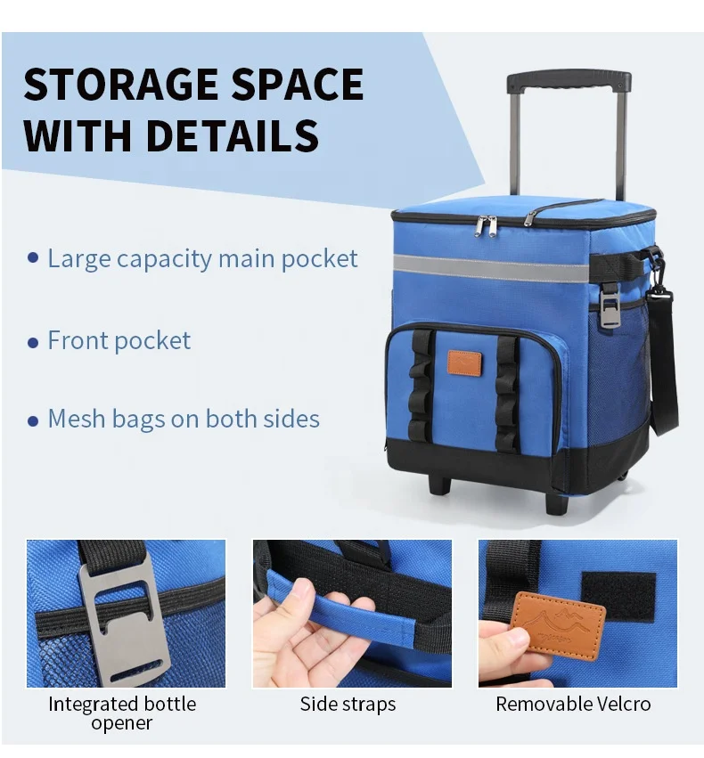 Custom LOGO Pull Rod Thermal Insulated Bag for Car Refrigerator Outdoor Large Picnic Travel Portable Use - Image 4