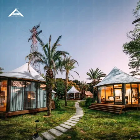 Ultra Luxury Hotel Resort Tent Membrane Structure Modern Style Double Layers High Fire Glass Outdoor Glamping Tent Sidewall