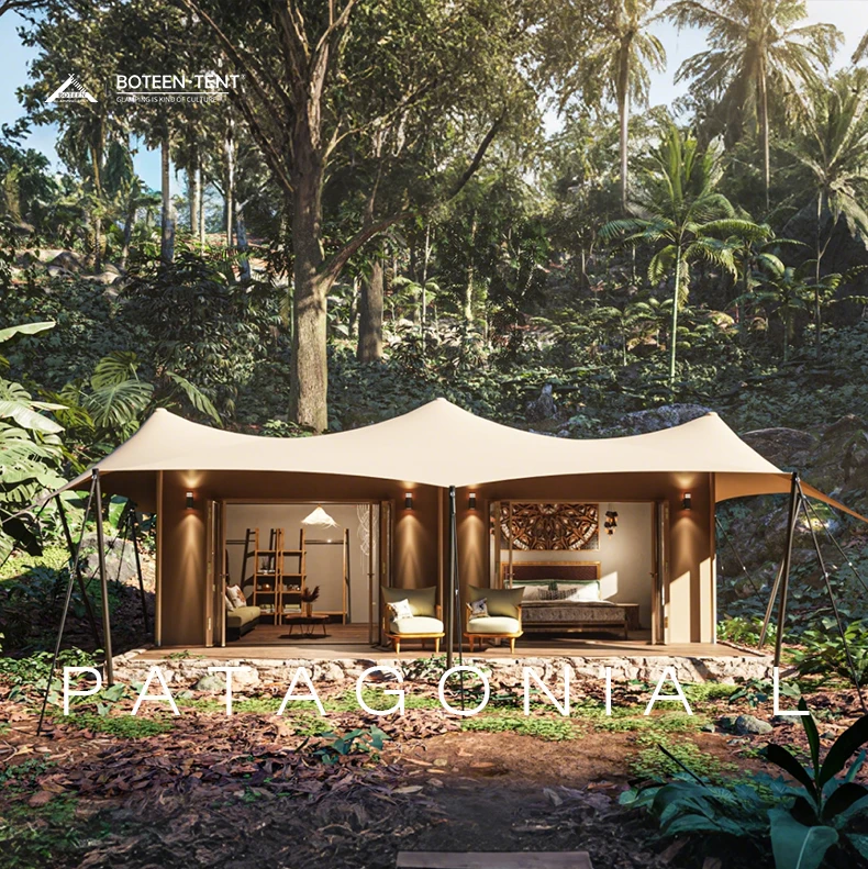 Patagonia Luxury Safari Glamping Tent 12.8x6.8m 87㎡ Khaki PVDF Waterproof Flame-Retardant Resort Tent - Image 6