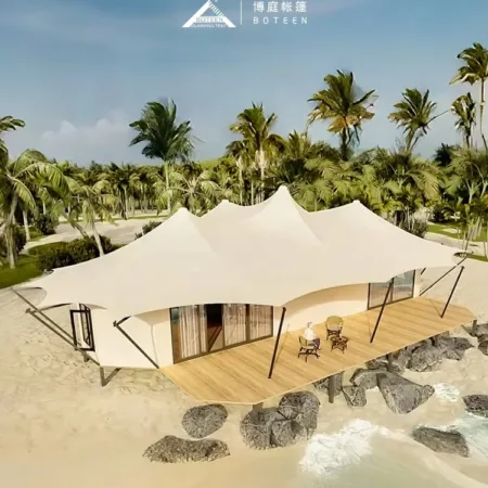 Luxury 1050 PVDF Waterproof Flame Resistant Hotel Tents Large Resort Glamping Tent Assembly Steel Structure House With Bathroom