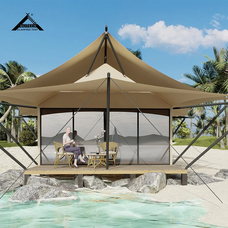 Modern Luxury Double-Layer Safari Tent PVDF Canvas Cover High Fireproof Steel Aluminum for Outdoor Camping Glamping Desert Hotel