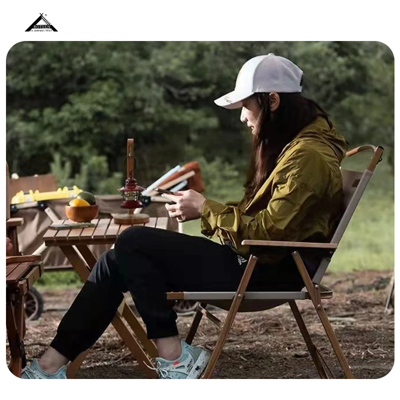 BOTEEN Portable Folding Camping Chair-Outdoor Kitchen & Dining Use French Design Aluminum Wood Construction - Image 3