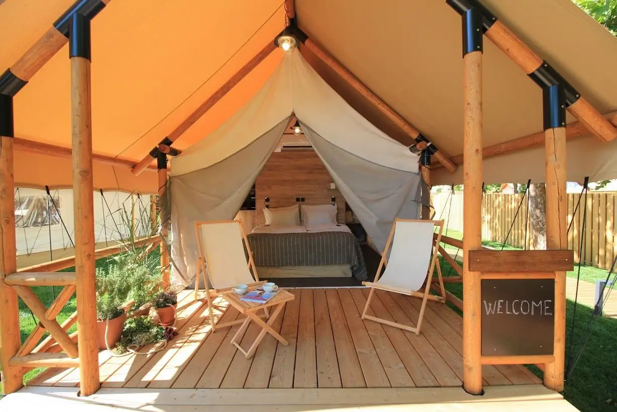 Luxury Glamping Tent With Bathroom and Balcony Outdoor Prefab Duplex Safari Tent Camping Lodge - Image 3