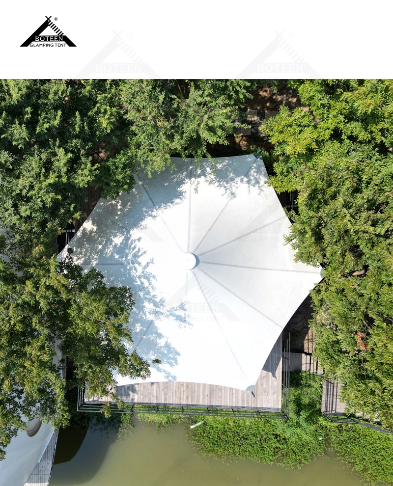 Customized Hotel Resort Camping Accommodation Tent with Bathroom Hexagonal Glass Style Pointed Tent - Image 4