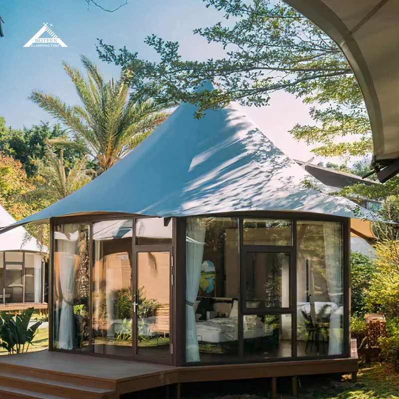 China High Quality Outdoor Tent House with Glass Door Hard Wall Luxury Large Safari Resort Hotel Glamping Tent for Accommodation