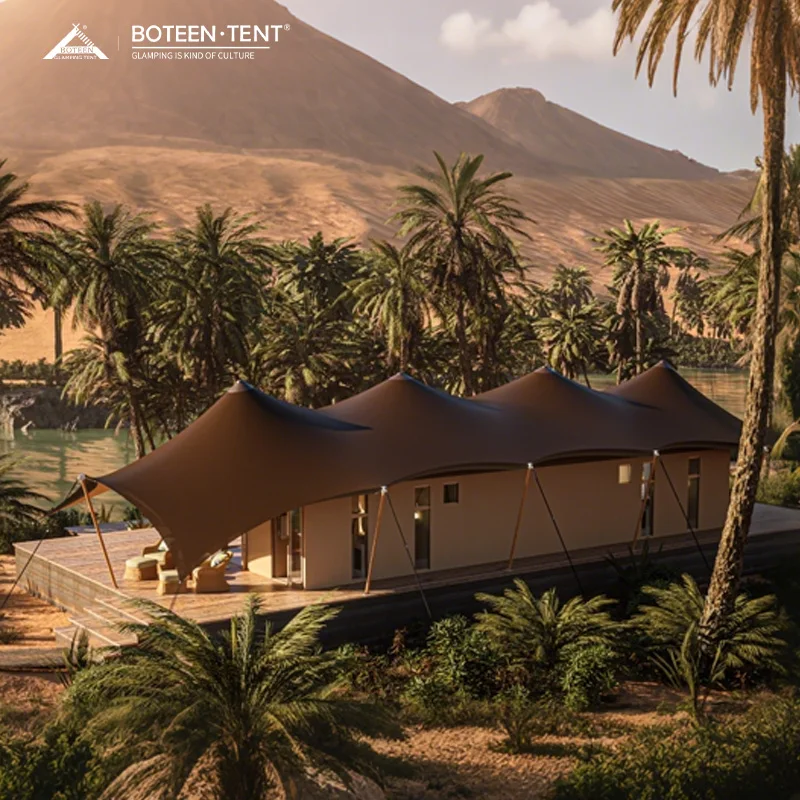 22.5x9m Khaki PVDF Waterproof Glamping Tent 202.5㎡ Luxury Safari Tent Flame-Retardant PVDF Membrane Tent - Image 6