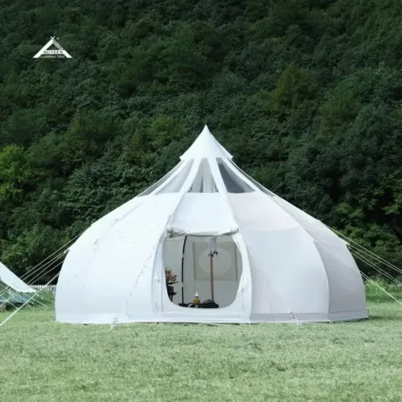 Direct Manufacturer Lotus Bell Tent 900D Oxford 3000mm Waterproof 9.4ft H 1.5in Dia 13mm Fibreglass Rods Luxury Camping Tent