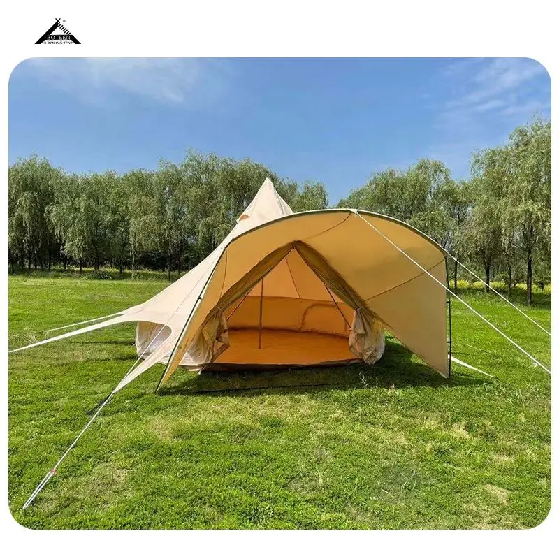 BOTEEN Galvanized Steel Frame Cotton Canvas All Season Camping Glamping Safari Tents Waterproof Outdoor Two Bedrooms Bell Tent - Image 4