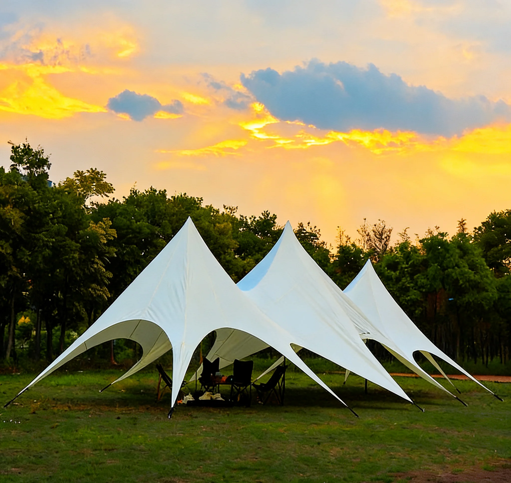 Star Party Four-Season 3000mm+ Waterproof 900D Oxford Lightweight Portable Awning Glamping Tent with Iron Galvanized Steel Poles