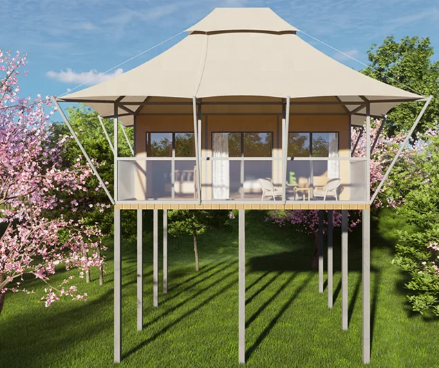 Outdoor Luxury Summer Glamping Safari Hunting Tent Oxford Double Layers Waterproof Quick Opening One Bedroom Living Room